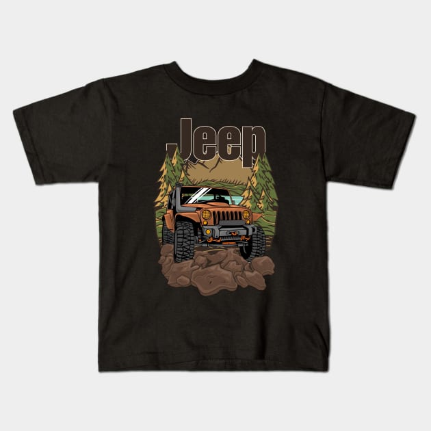 Jeep Adventure Lovers Kids T-Shirt by Maskumambang